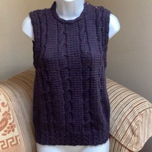 Neiman Marcus Vest navy 100% wool cable knit sweater vest MED. Button shoulders